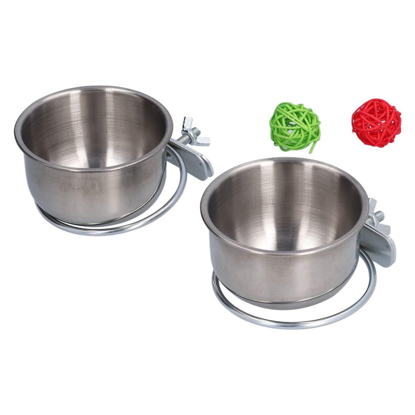 Stainless Steel Parrot Feeding Bowl with Rattan Ball for Hamster Small