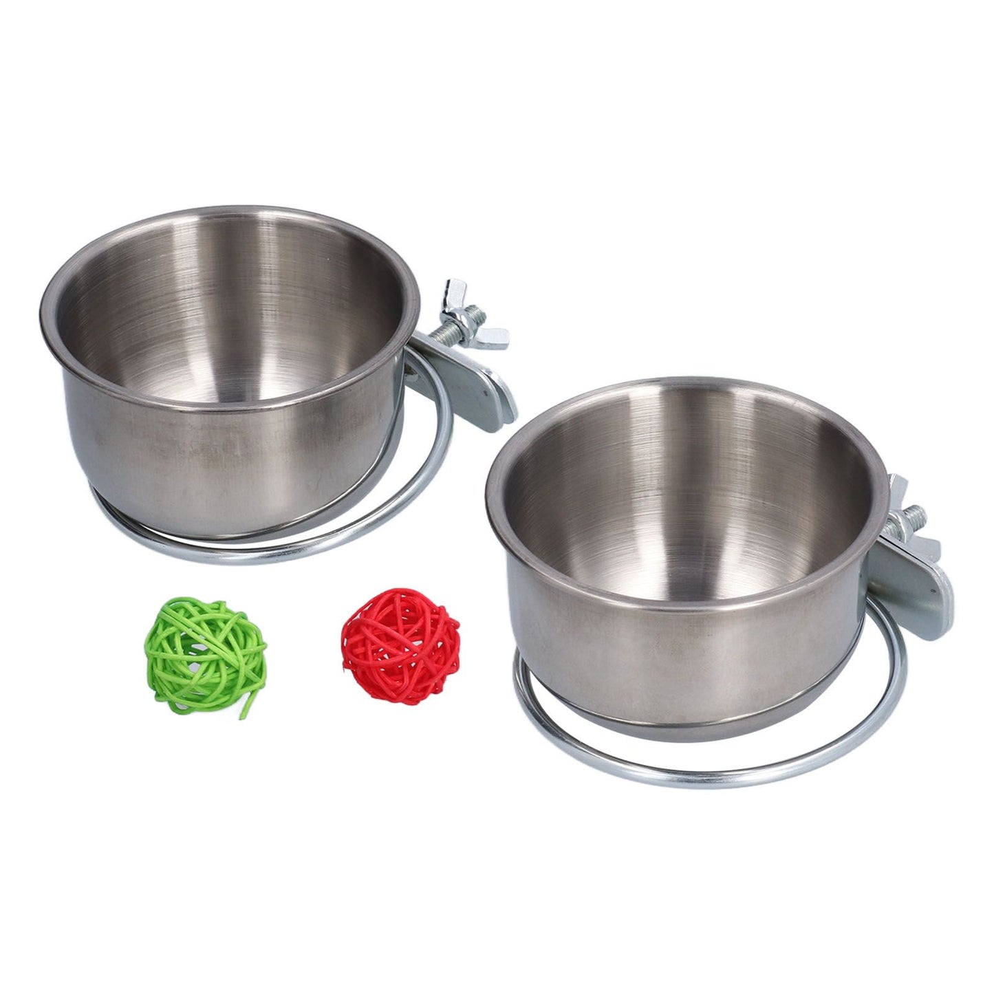 Stainless Steel Parrot Feeding Bowl with Rattan Ball for Hamster Small