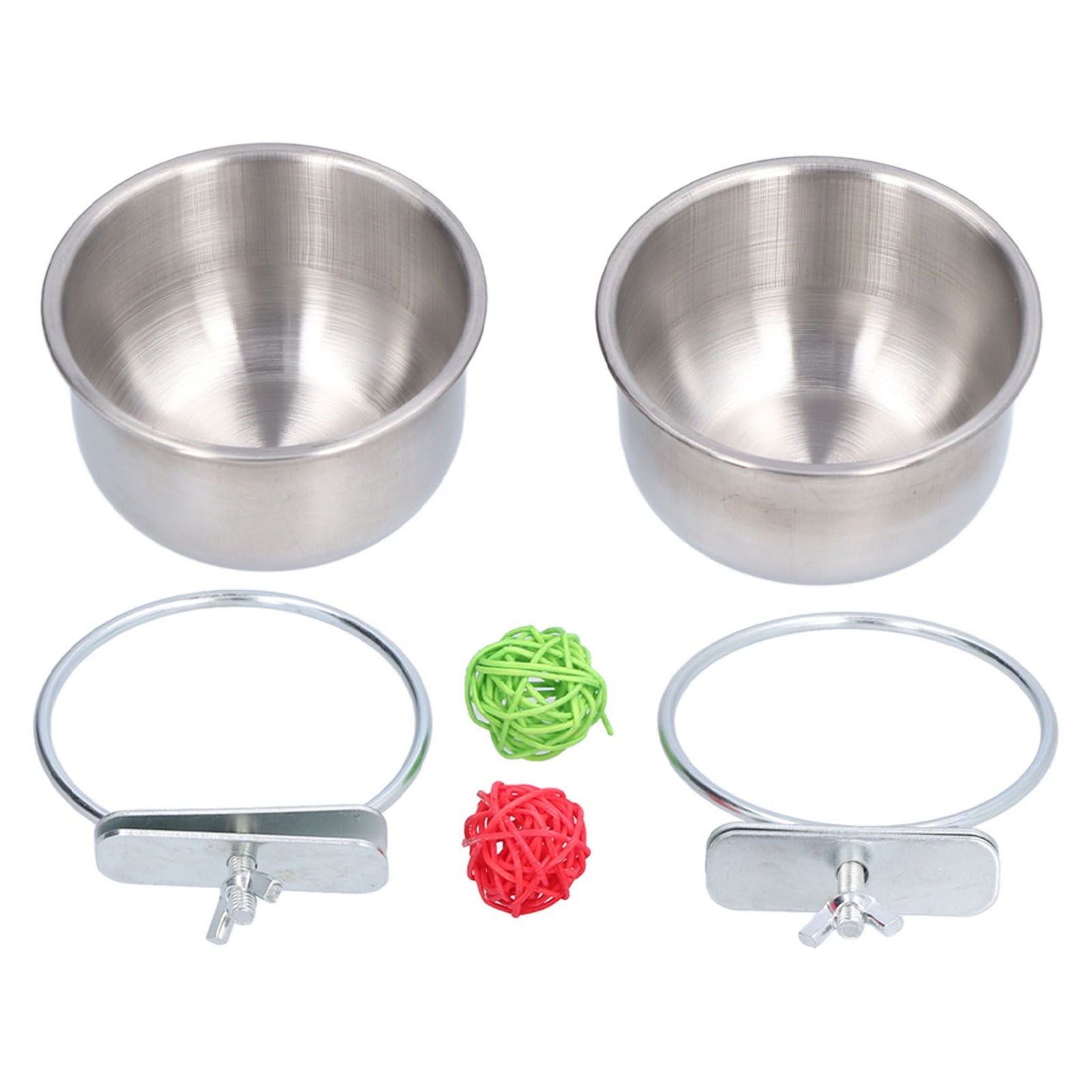 Stainless Steel Parrot Feeding Bowl with Rattan Ball for Hamster Small