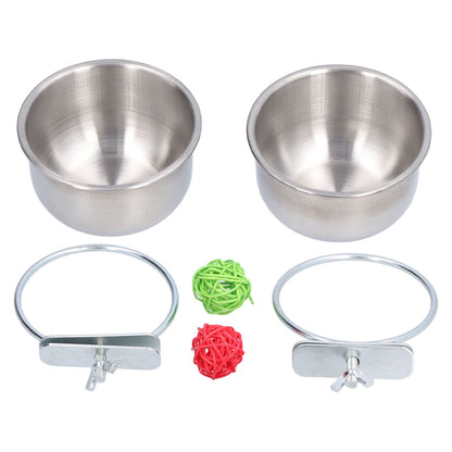 Stainless Steel Parrot Feeding Bowl with Rattan Ball for Hamster Small