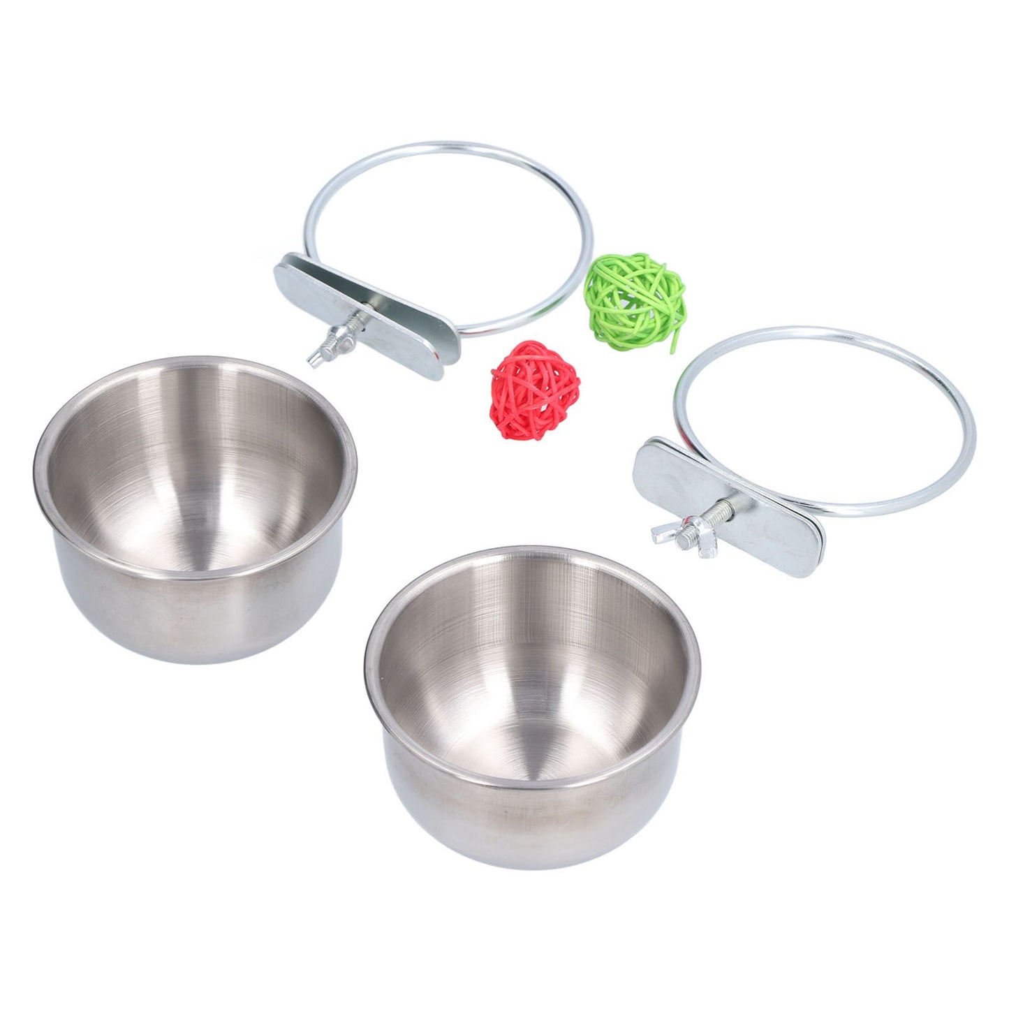 Stainless Steel Parrot Feeding Bowl with Rattan Ball for Hamster Small