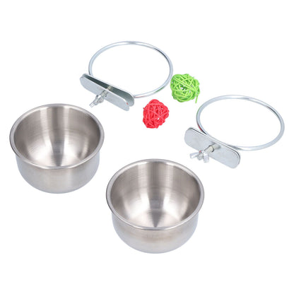 Stainless Steel Parrot Feeding Bowl with Rattan Ball for Hamster Small