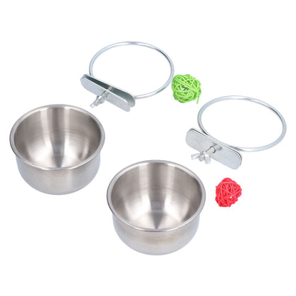 Stainless Steel Parrot Feeding Bowl with Rattan Ball for Hamster Small