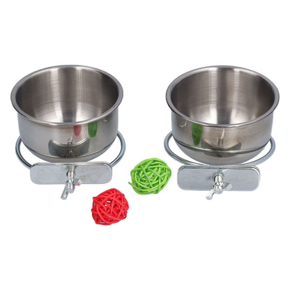 Stainless Steel Parrot Feeding Bowl with Rattan Ball for Hamster Small