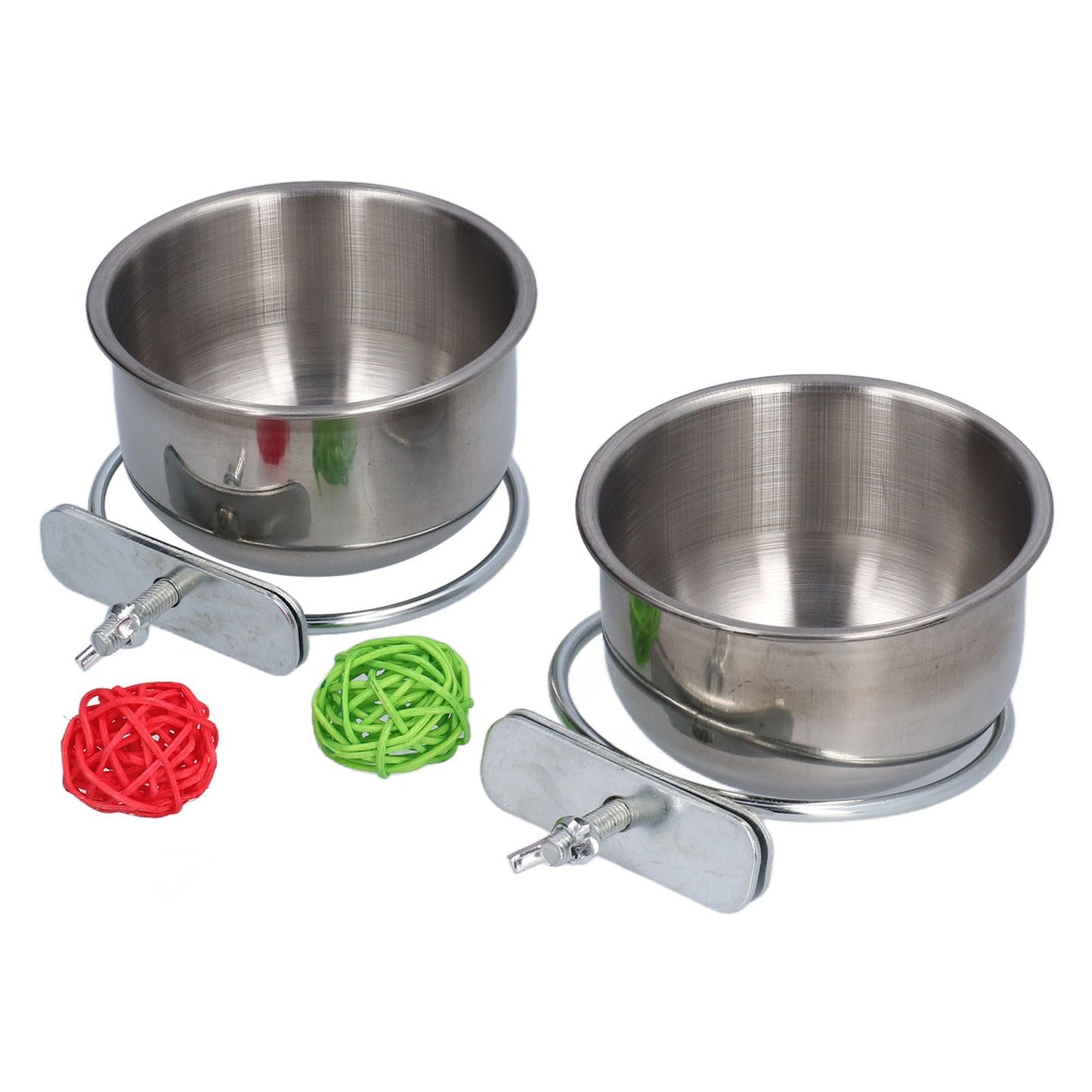 Stainless Steel Parrot Feeding Bowl with Rattan Ball for Hamster Small