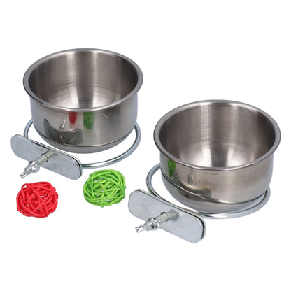 Stainless Steel Parrot Feeding Bowl with Rattan Ball for Hamster Small