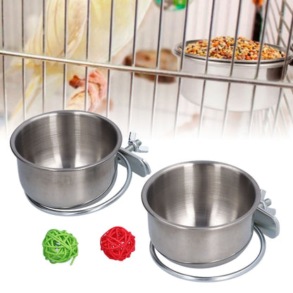 Stainless Steel Parrot Feeding Bowl with Rattan Ball for Hamster Small