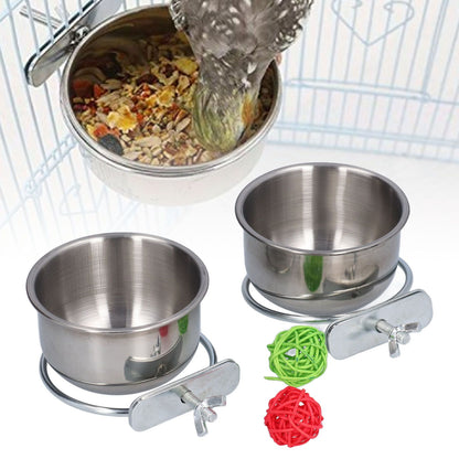 Stainless Steel Parrot Feeding Bowl with Rattan Ball for Hamster Small