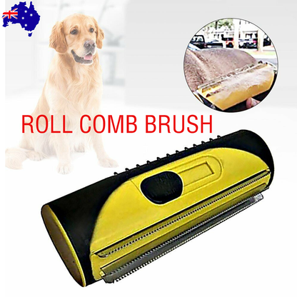 Yellow Pet Deshedding Roll Comb | Self-Cleaning | Cats & Dogs | Fur
