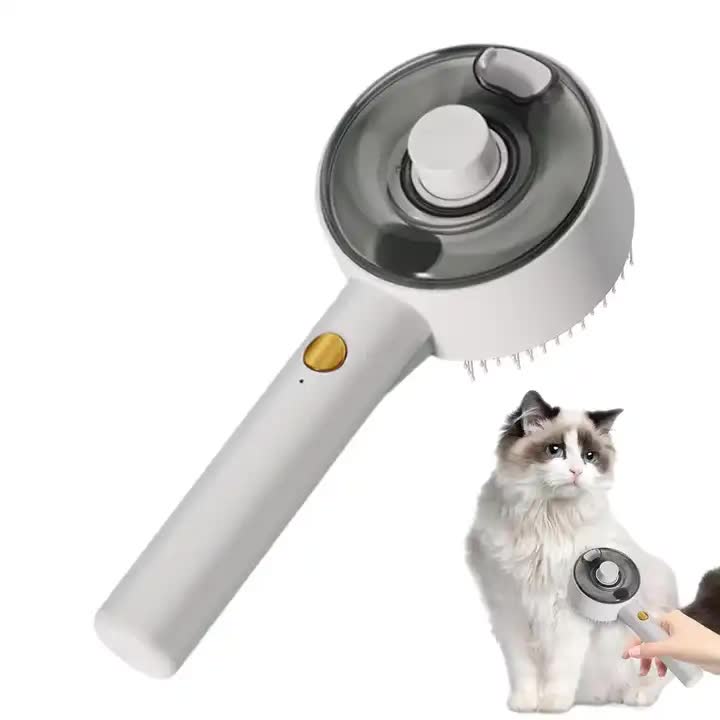 White Pet Grooming Spray & Massage Brush | One-Click Hair Removal