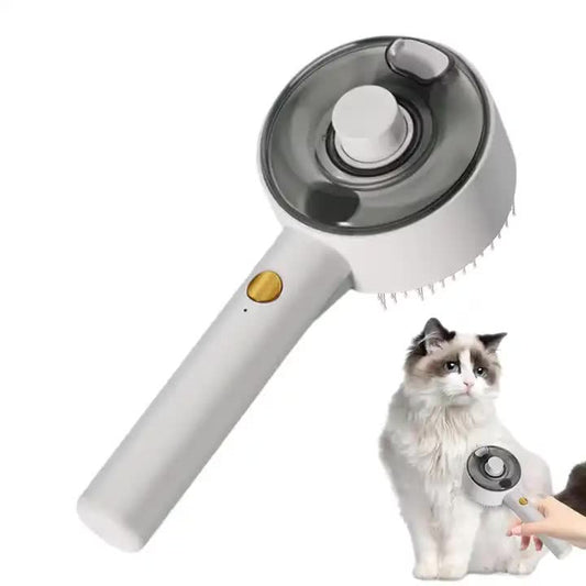 White Pet Grooming Spray & Massage Brush | One-Click Hair Removal