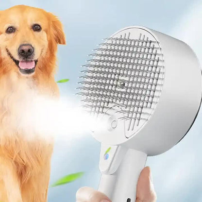 White Pet Grooming Spray & Massage Brush | One-Click Hair Removal