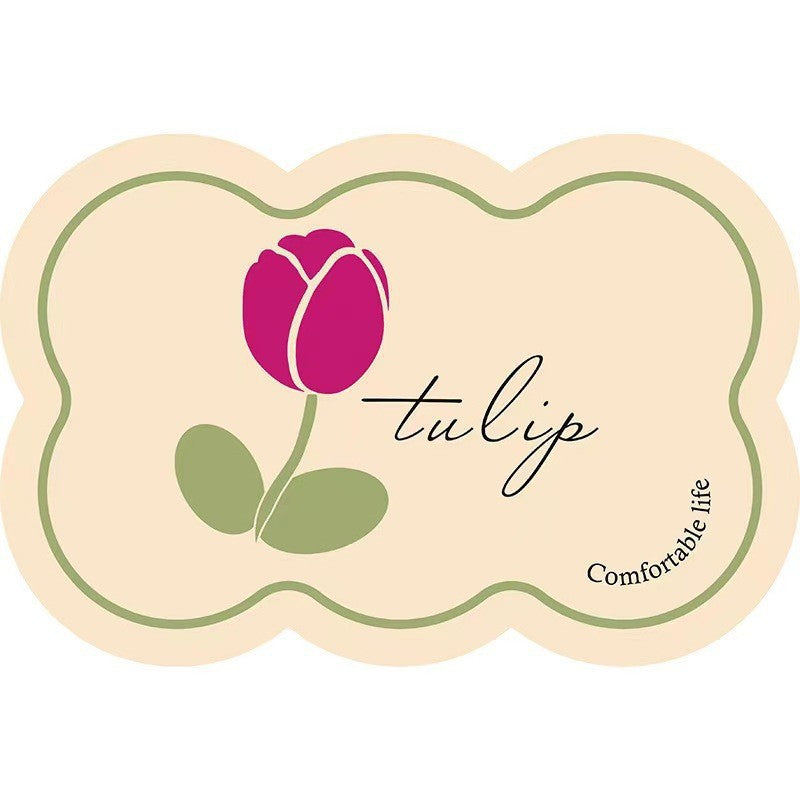 Style 6 Beige & Pink Tulip Non-Slip Diatomite Pet Feeding Mat | 50x80cm