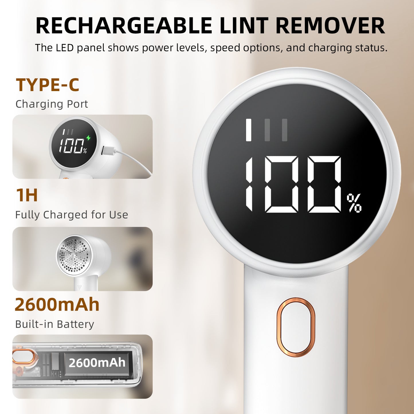 White Rechargeable Electric Lint Remover | Pet & Fabric