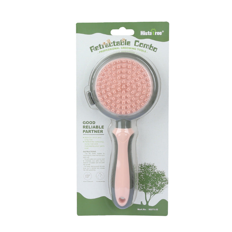Pink & Grey Dual-Sided Self-Cleaning Pet Grooming Brush | Dogs & Cats