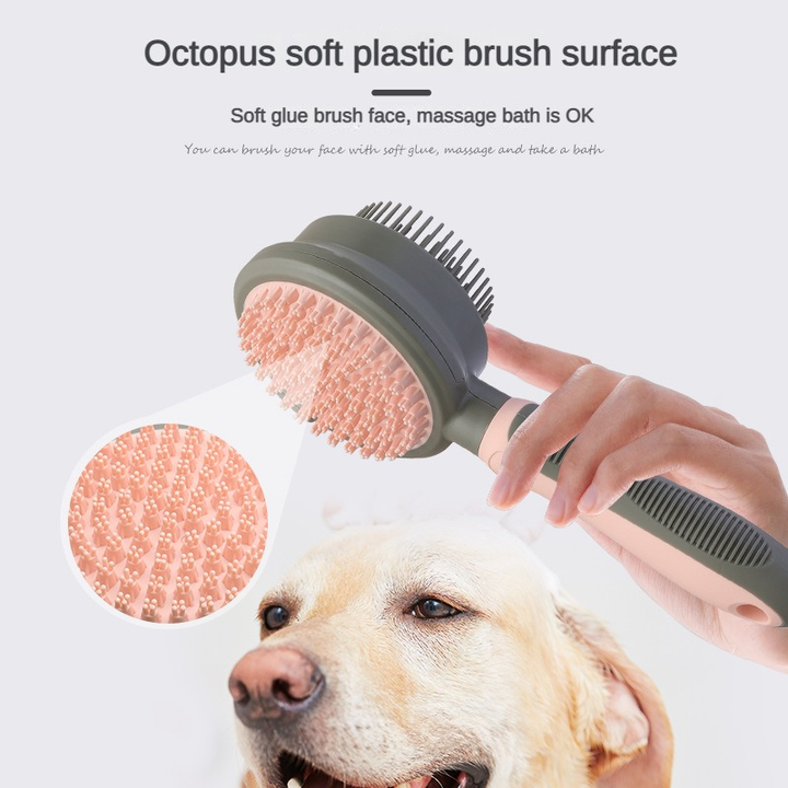 Pink & Grey Dual-Sided Self-Cleaning Pet Grooming Brush | Dogs & Cats