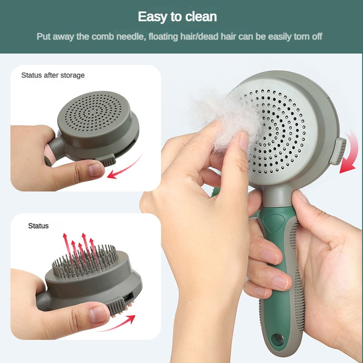 Pink & Grey Dual-Sided Self-Cleaning Pet Grooming Brush | Dogs & Cats