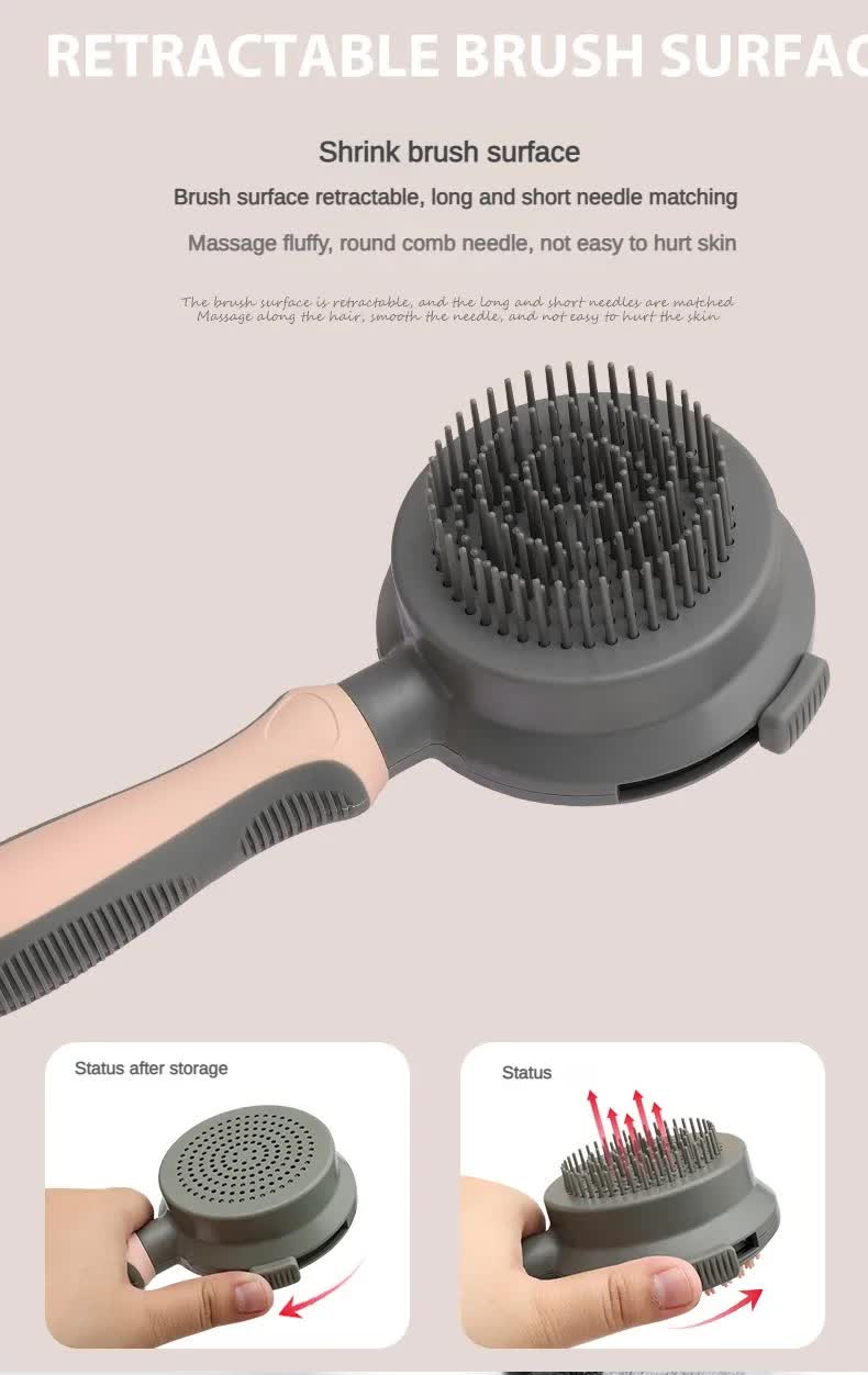 Pink & Grey Dual-Sided Self-Cleaning Pet Grooming Brush | Dogs & Cats