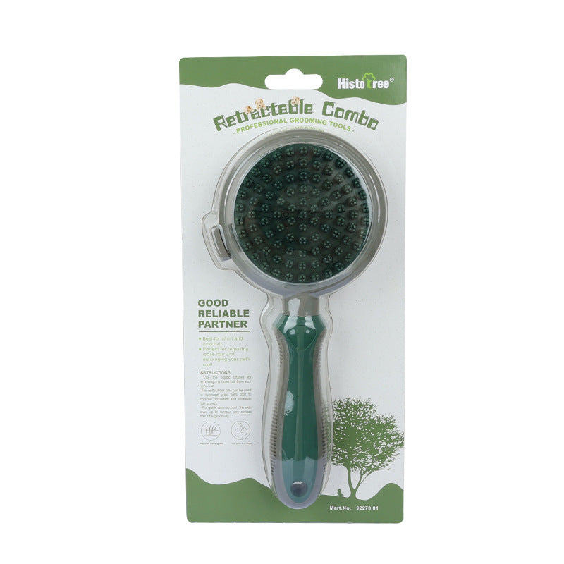 Green & Grey Dual-Sided Self-Cleaning Pet Grooming Brush | Dogs & Cats