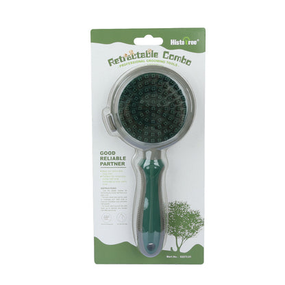 Green & Grey Dual-Sided Self-Cleaning Pet Grooming Brush | Dogs & Cats