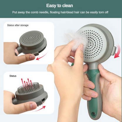 Green & Grey Dual-Sided Self-Cleaning Pet Grooming Brush | Dogs & Cats