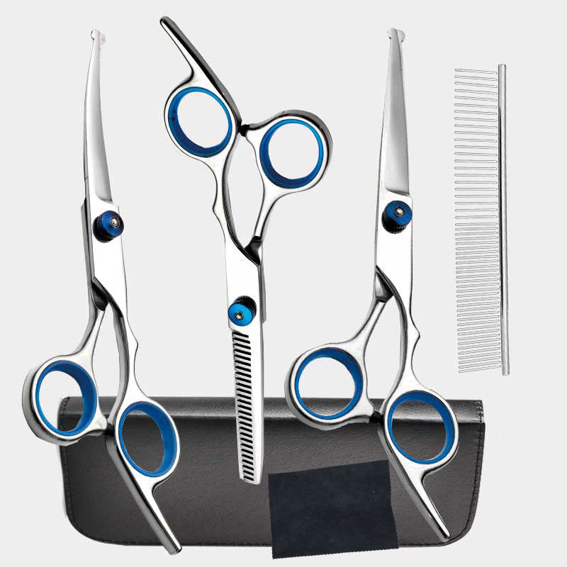 Blue & Silver 5-Piece Pet Grooming Scissors Kit | 6 Inch