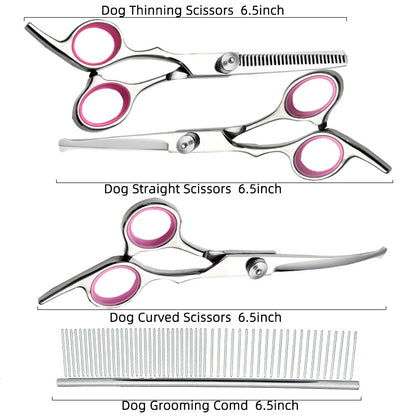 Blue & Silver 5-Piece Pet Grooming Scissors Kit | 6 Inch