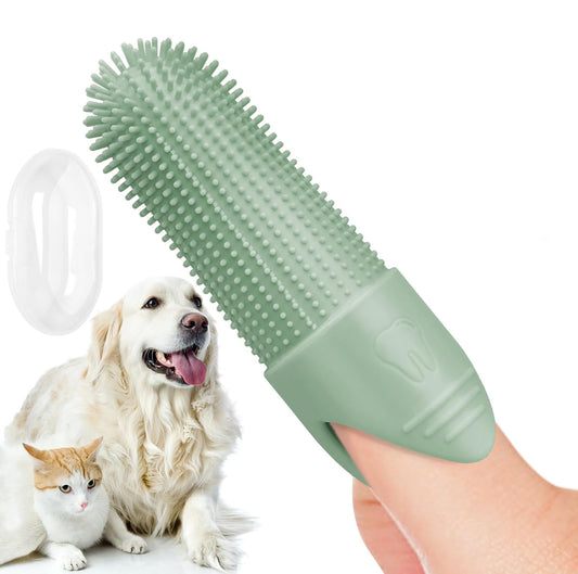 4-Pack Green Silicone Pet Finger Toothbrush | Cats & Dogs