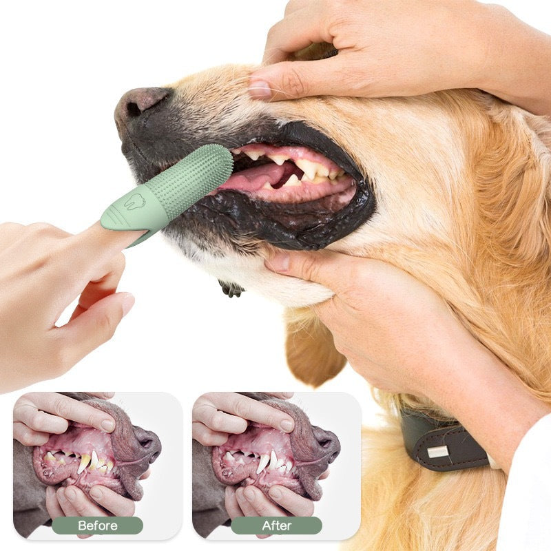 4-Pack Green Silicone Pet Finger Toothbrush | Cats & Dogs