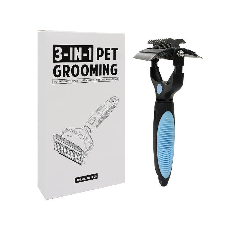 Blue & Black 3-in-1 Pet Grooming Tool | Dog & Cat