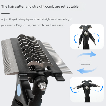 Blue & Black 3-in-1 Pet Grooming Tool | Dog & Cat