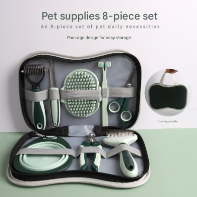 Grey & Green 8-Piece Pet Grooming Kit