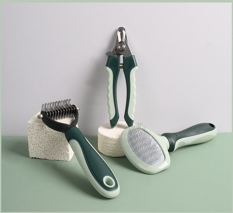 Grey & Green 8-Piece Pet Grooming Kit