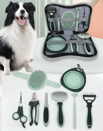 Grey & Green 8-Piece Pet Grooming Kit