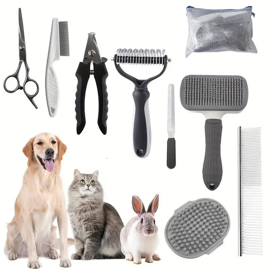 Grey 9-Piece Pet Grooming Kit | Dog Cat Rabbit