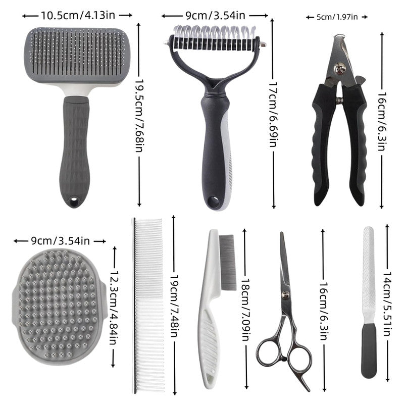 Grey 9-Piece Pet Grooming Kit | Dog Cat Rabbit