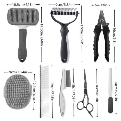 Grey 9-Piece Pet Grooming Kit | Dog Cat Rabbit