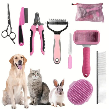 Pink 9-Piece Pet Grooming Kit | Dog Cat Rabbit