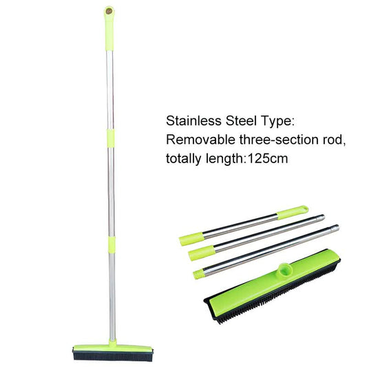 Green & Silver Pet Hair Remover Rubber Broom & Squeegee