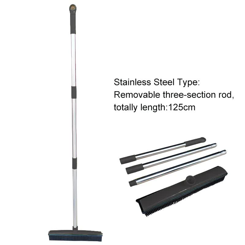 Black & Silver Pet Hair Remover Rubber Broom & Squeegee
