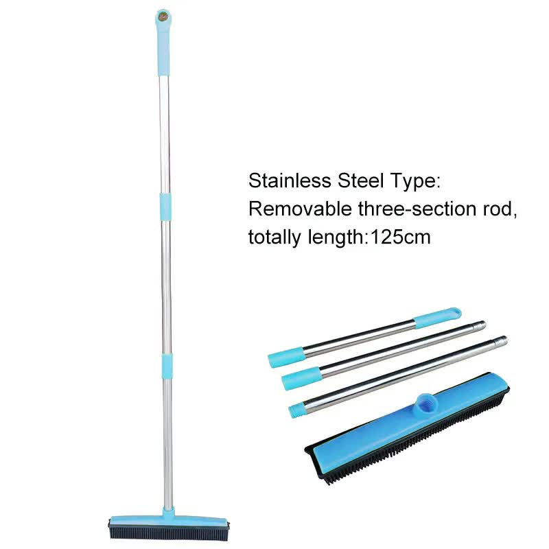 Blue & Silver Pet Hair Remover Rubber Broom & Squeegee