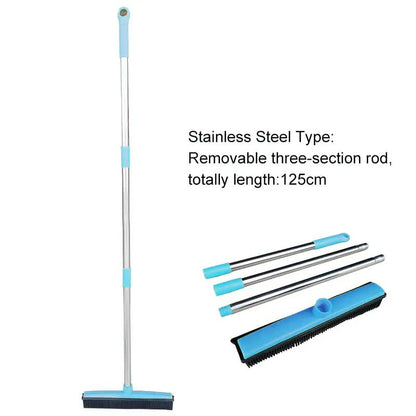 Blue & Silver Pet Hair Remover Rubber Broom & Squeegee
