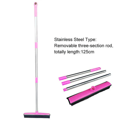 Pink & Silver Pet Hair Remover Rubber Broom & Squeegee
