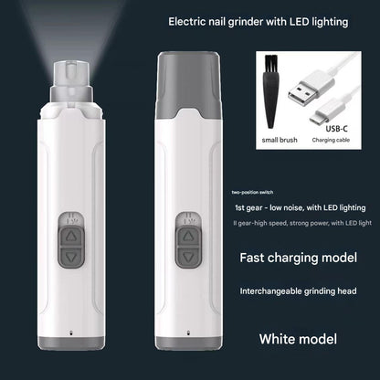 White Quiet Electric Pet Nail Grinder with LED | Dogs & Cats