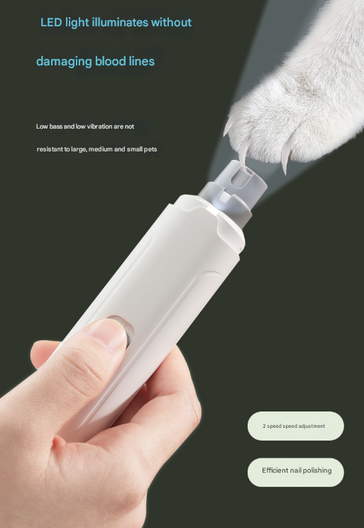 White Quiet Electric Pet Nail Grinder with LED | Dogs & Cats