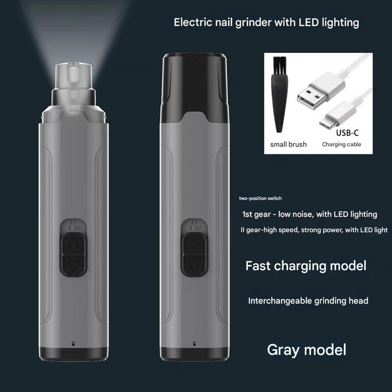 Grey Quiet Electric Pet Nail Grinder with LED | Dogs & Cats