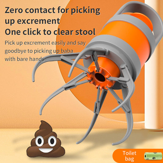Dog Pooper Scooper with Integrated Bag Dispenser | Orange & Grey