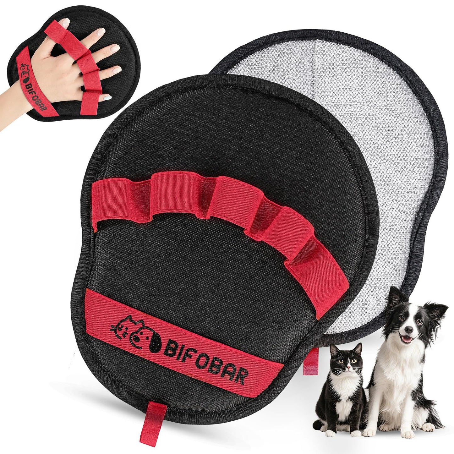 Red & Black Double-Sided Deshedding Glove (2-Pack) | Dogs & Cats