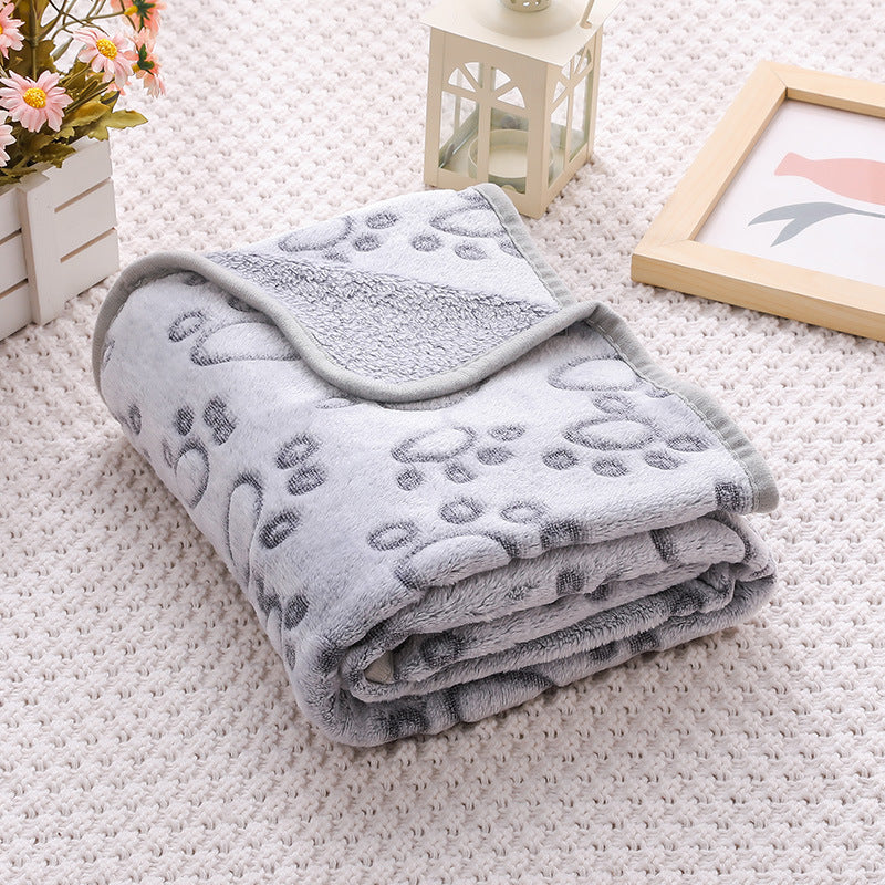 Grey Plush Pet Blanket Set with Paw Print Design | 3-Piece Pack