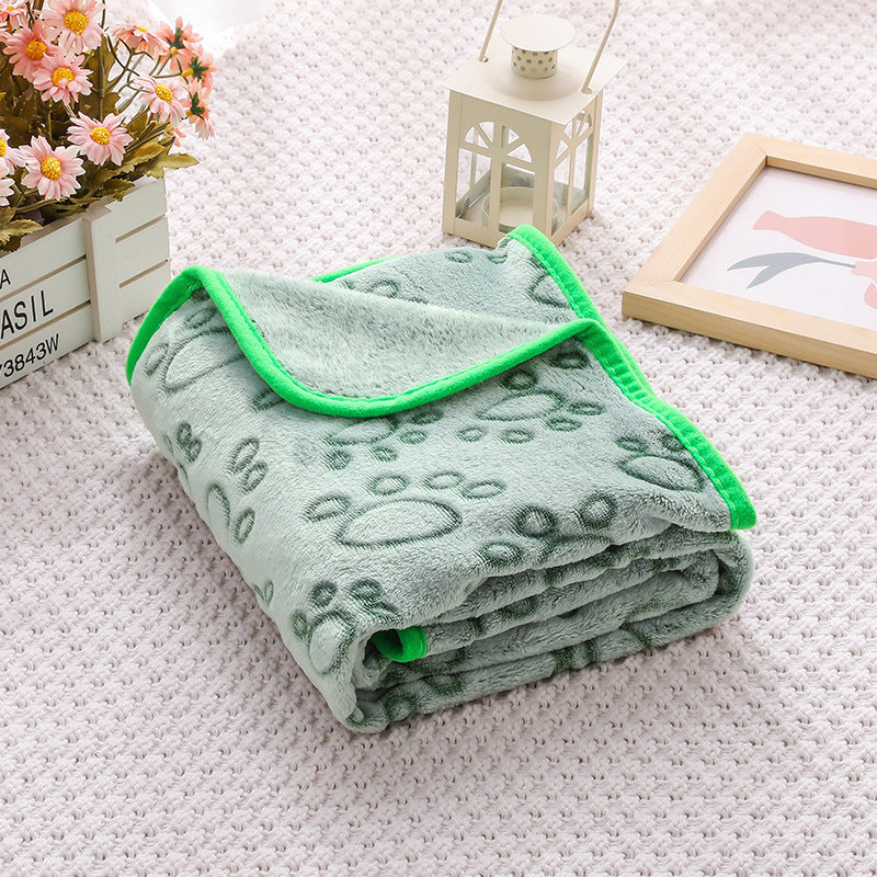Green Plush Pet Blanket Set with Paw Print Design | Dogs & Cats